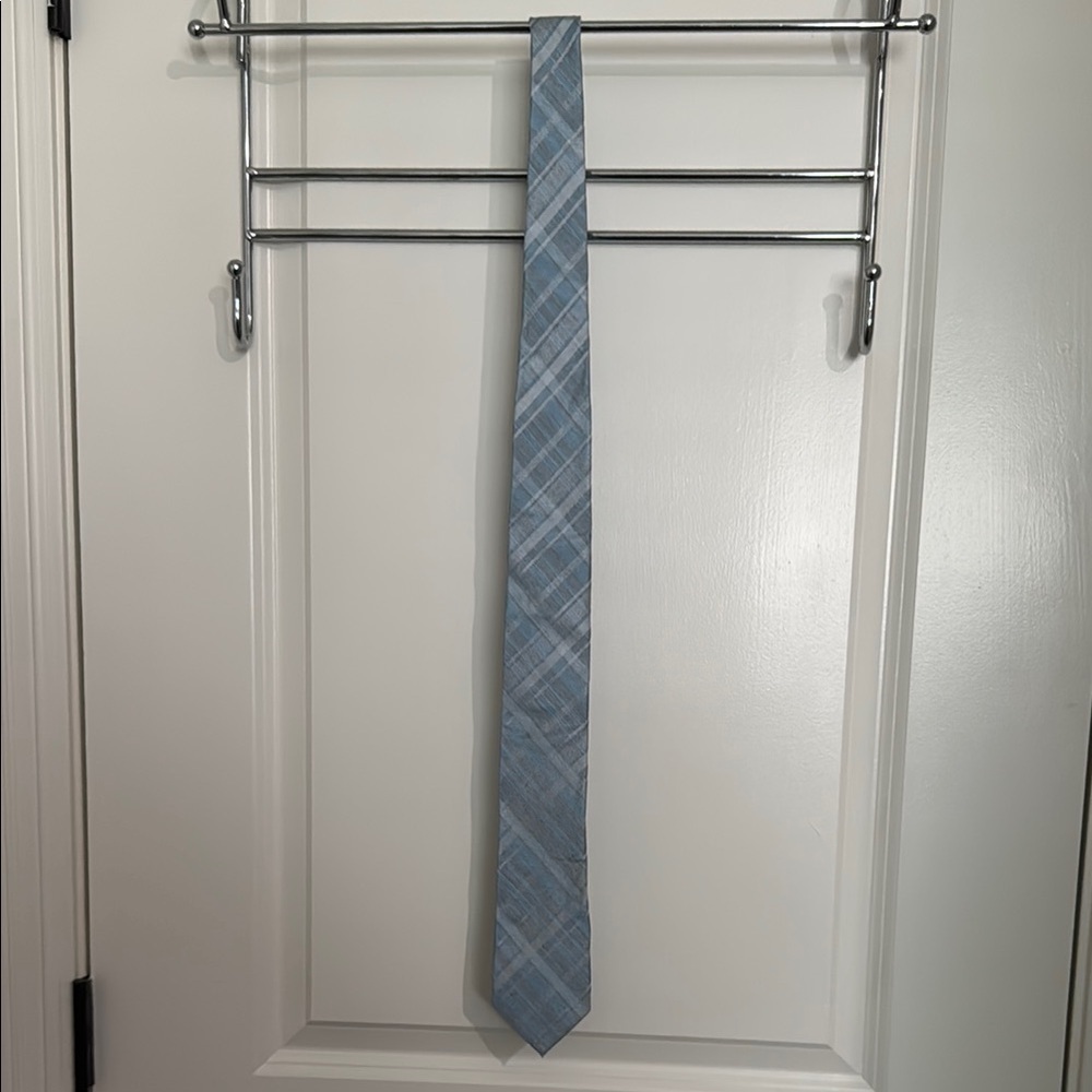 Calvin Klein Blue and White Plaid Tie for Formal Wear - Picture 2 of 5
